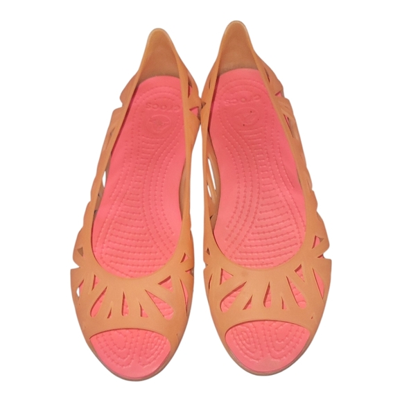 Crocs Adrina III Orange Pink Women's Jelly Peep Toe Slip On Flats W8 - Picture 8 of 10